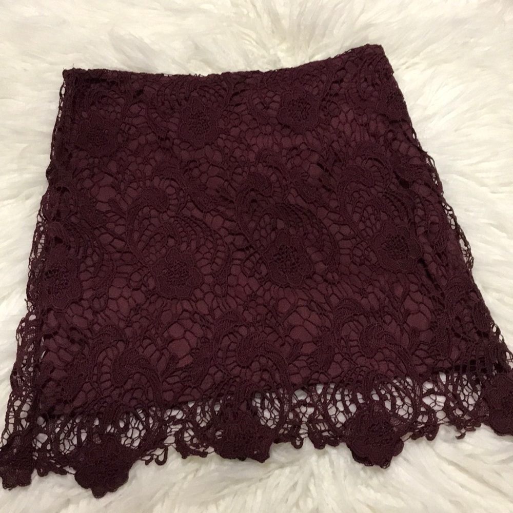Burgundy, floral laced skirt